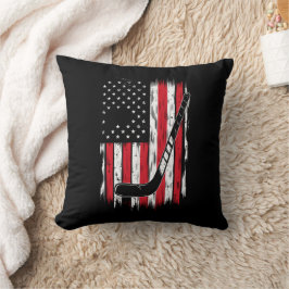 Cojín Decorativo Bandera Americana De Hockey Deportes Retro Vintage