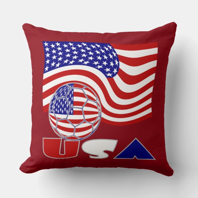 Cojín Decorativo Bandera Americana Estados Unidos Balón de fútbol f (Anverso)