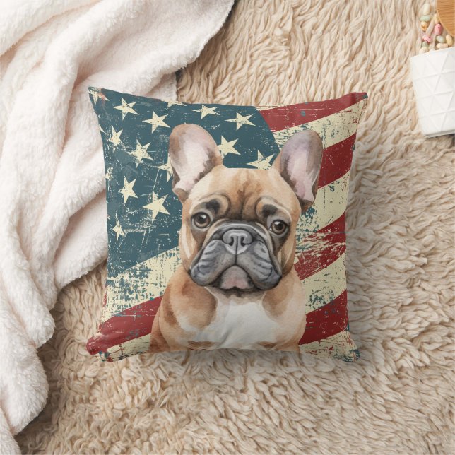 Cojín Decorativo Bandera americana ondulada Bulldog francés (Manta)