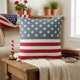 Cojín Decorativo Bandera Americana Patriótica de Estrellas y Franja