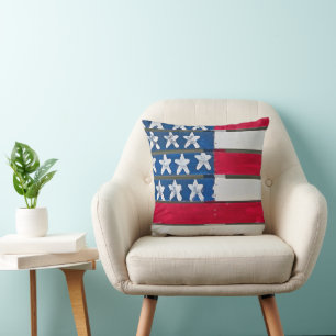 Cojín Decorativo Bandera Americana Pintada En Palet De Madera
