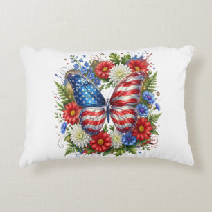 Cojín Decorativo Bandera Americana Roja Blanca Azul Floral Mariposa