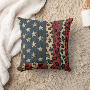 Cojín Decorativo Bandera Americana Rústica Estampado Leopardo (1)