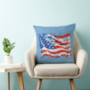 Cojín Decorativo Bandera Americana USA Acuarela 4 de Julio