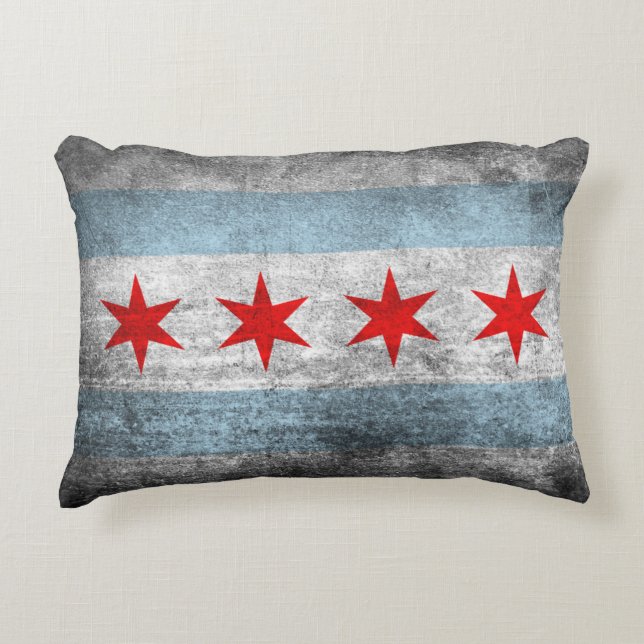 Cojín Decorativo Bandera apenada retra de Chicago (Anverso)