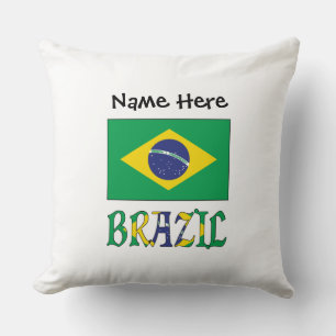 Cojín Decorativo Bandera brasileña personalizada con nombre 
