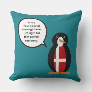 Cojín Decorativo Bandera danesa pingüino personalizado que habla