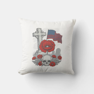 Cojín Decorativo Bandera de amapola conmemorativa Cruz de grabado v