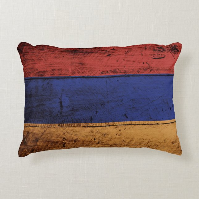 Cojín Decorativo Bandera de Armenia en grano de madera viejo (Anverso)
