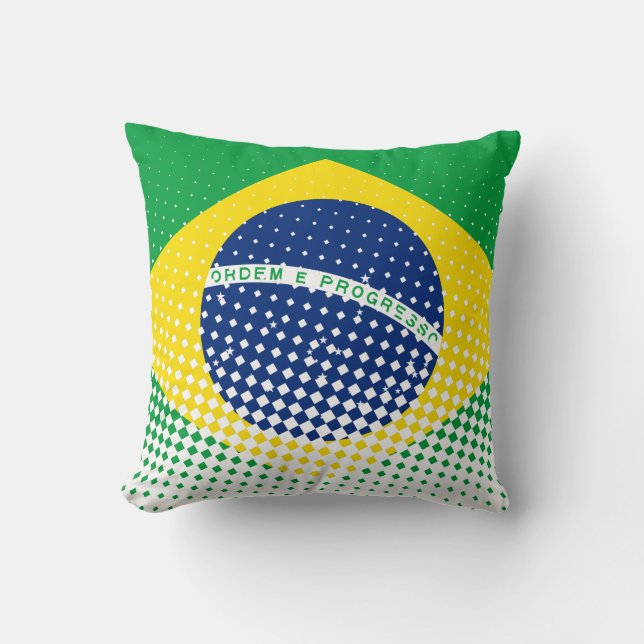 Cojín Decorativo Bandera De Brasil Con Efecto De Medio Tono (Anverso)