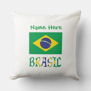 Cojín Decorativo Bandera de Brasil Personalizada Nombre Brasil