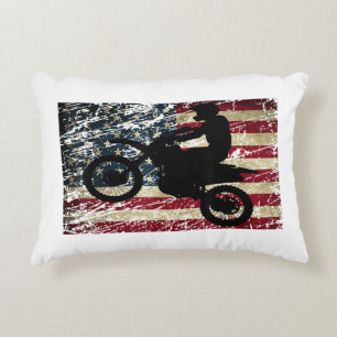 Cojín Decorativo Bandera de Dirt Bike Estados Unidos Camiseta Motoc
