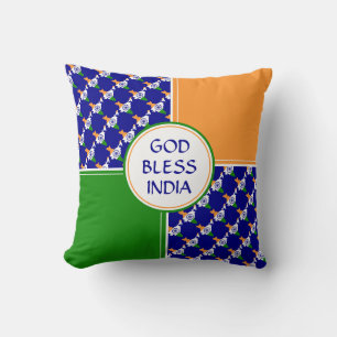 Cojín Decorativo BANDERA DE INDIA Azul Patriótico Dios Bendiga