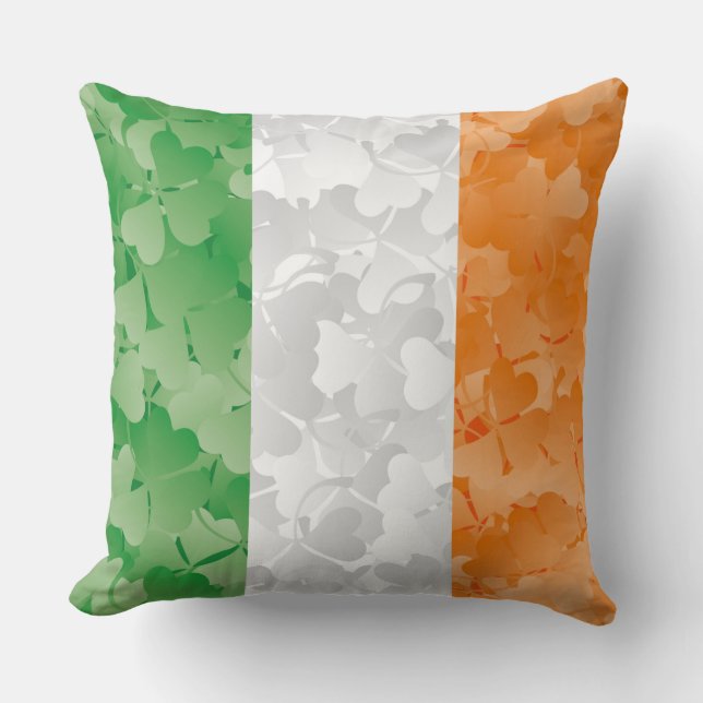 Cojín Decorativo Bandera de Irlanda con un patrón de shamrock (Anverso)