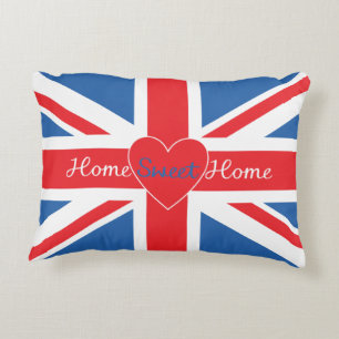 Cojín Decorativo Bandera de Union Jack, hogar dulce hogar y corazón