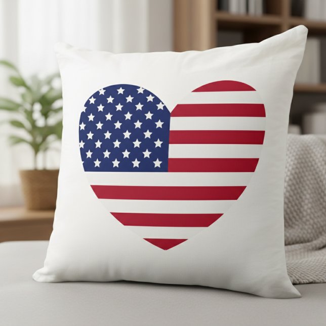 Cojín Decorativo Bandera del corazón Pillow de Estados Unidos (Show the love for the red, white, and blue.)