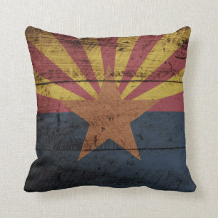 Cojín Decorativo Bandera del estado de Arizona en grano de madera