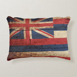 Cojín Decorativo Bandera del estado de Hawaii en grano de madera