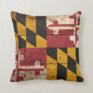 Cojín Decorativo Bandera del estado de Maryland sobre viejo grano d