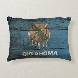 Cojín Decorativo Bandera del estado de Oklahoma en grano de madera