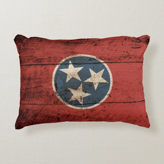 Cojín Decorativo Bandera del estado de Tennessee en grano de madera (Anverso)