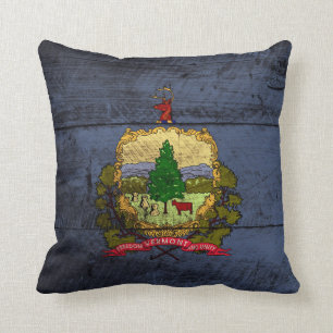 Cojín Decorativo Bandera del estado de Vermont en grano de madera