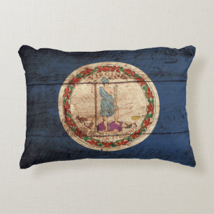 Cojín Decorativo Bandera del estado de Virginia en grano de madera