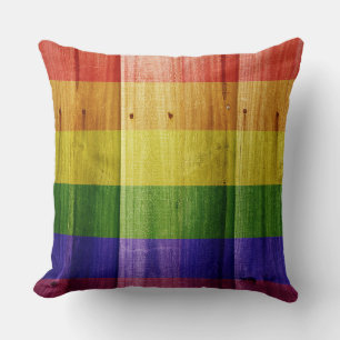 Cojín Decorativo Bandera del orgullo arcoiris de madera