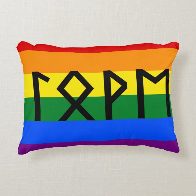 Cojín Decorativo Bandera del Orgullo de Amor Futhark Elder (Anverso)
