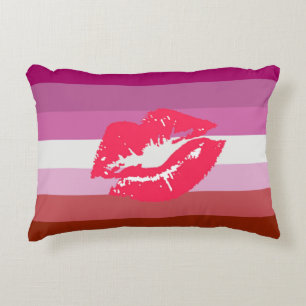 Cojín Decorativo Bandera del Orgullo Lésbico con lápiz labial