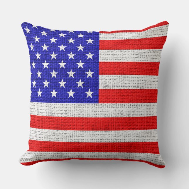 Cojín Decorativo Bandera estadounidense Burlap Linen Rustic Jute (Anverso)