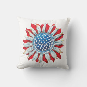 Cojín Decorativo Bandera estadounidense del girasol 4 de julio Muje