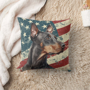 Cojín Decorativo Bandera estadounidense ondulada Doberman Pinscher