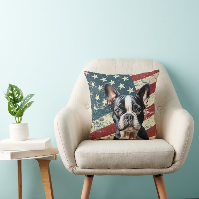 Cojín Decorativo Bandera estadounidense ondulada Perro del Terrier  (Silla)