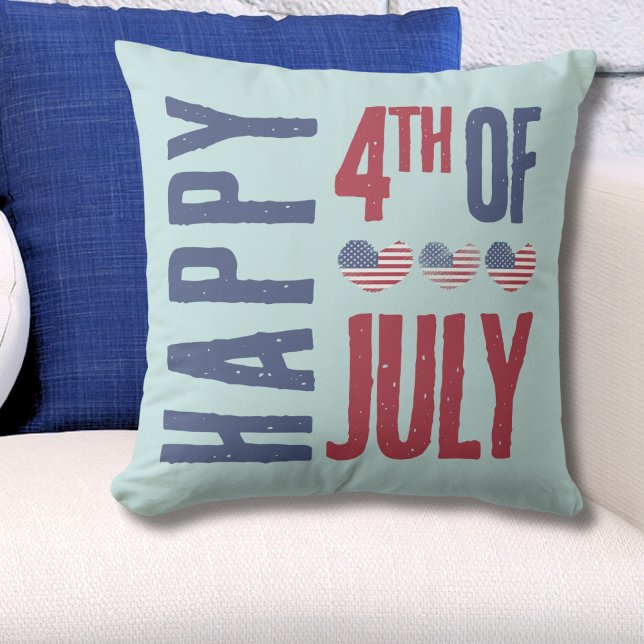 Cojín Decorativo Bandera Estadounidense Patriótica 4 De Julio (Cute Patriotic USA American Flag Heart 4th Of July Throw Pillow)