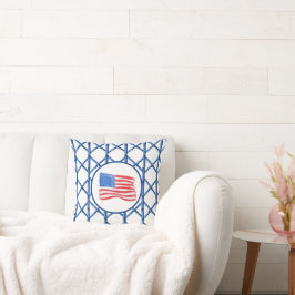 Cojín Decorativo Bandera estadounidense Preppy Blue Trellis Bamboo