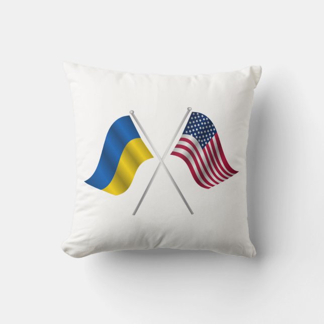 Cojín Decorativo Bandera estadounidense y bandera ucraniana (Anverso)