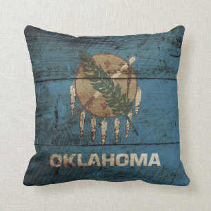 Cojín Decorativo Bandera estatal de Oklahoma en grano de madera vie