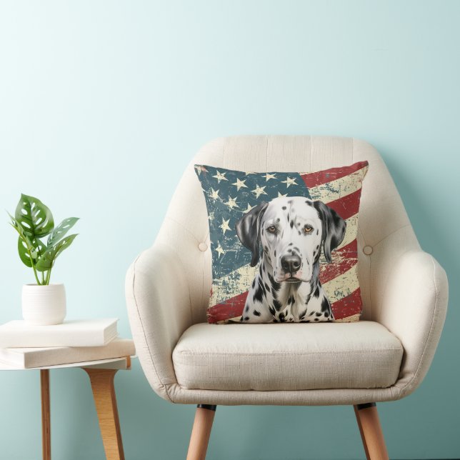 Cojín Decorativo Bandera norteamericana ondulada Perro dalmatiano (Silla)