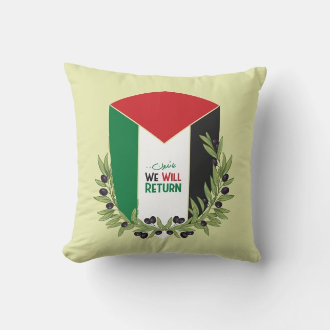 Cojín Decorativo Bandera palestina y ramas de olivo (Anverso)