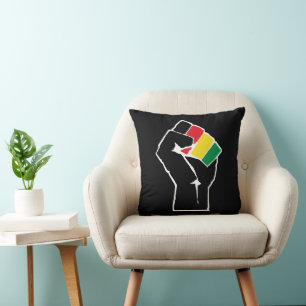Cojín Decorativo Bandera panafricana Puño, historia negra afroameri