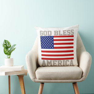 Cojín Decorativo Bandera Patriótica Americana Dios Bendiga América