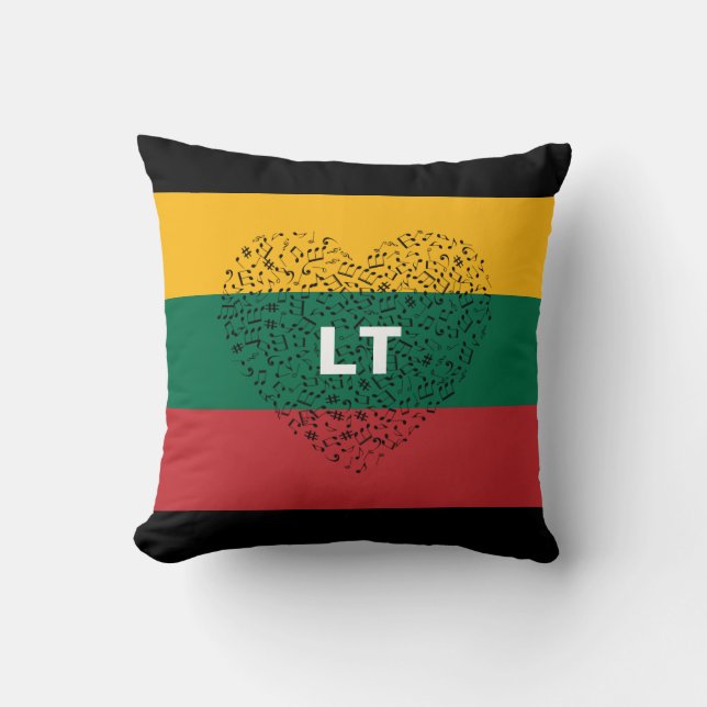 Cojín Decorativo Bandera patriótica de Lituania con corazón musical (Anverso)