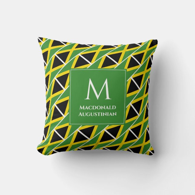 Cojín Decorativo BANDERA Patriótica JAMAICA monograma personalizado (Anverso)