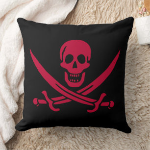 Cojín Decorativo Bandera pirata de Calico Jack Crimson Skull & Swor