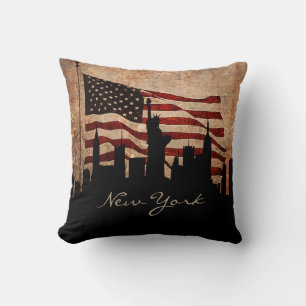 Cojín Decorativo Bandera Rústica Americana Skyline de Nueva York