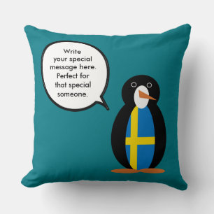 Cojín Decorativo Bandera Sueca Hablando Sra. Pingüino Personalizada