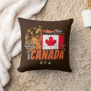 Cojín Decorativo Bandera Vintage De Canadá Y Vacaciones De Oso Griz