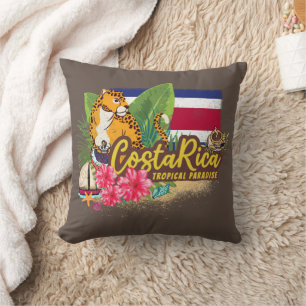 Cojín Decorativo Bandera vintage retro gran gato de Costa Rica Souv