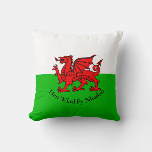 Cojín Decorativo bandera welsh - texto de edición - Día del Dragón